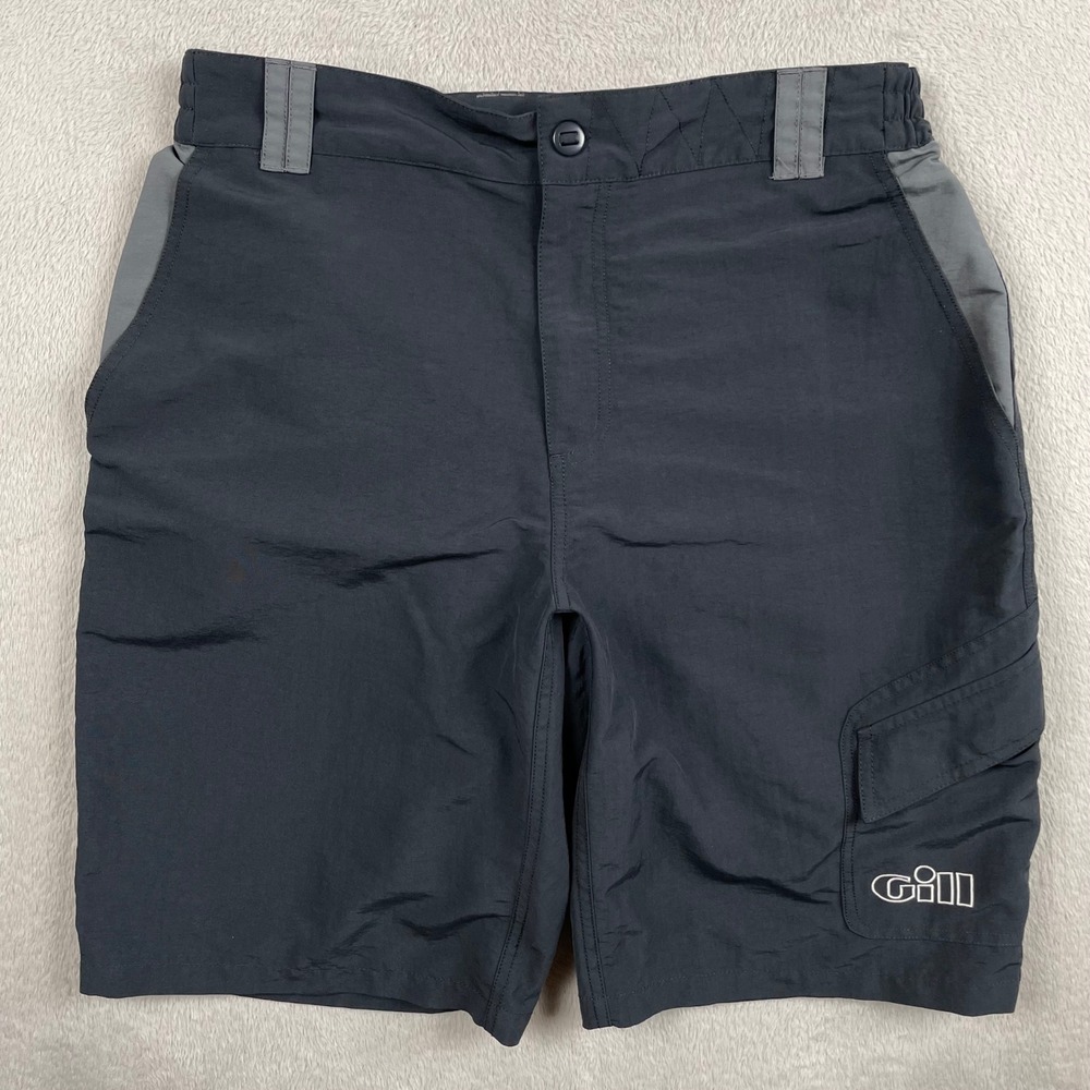 Gill Sailing Cargo Shorts Mens Large Black Gray Marine Fishing Nylon Outdoor 10"